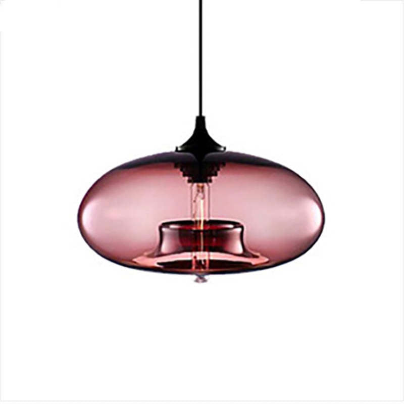 Rose-tinted Clérachic oval blown glass pendant light on white, the inner glass collar visible through the shade.