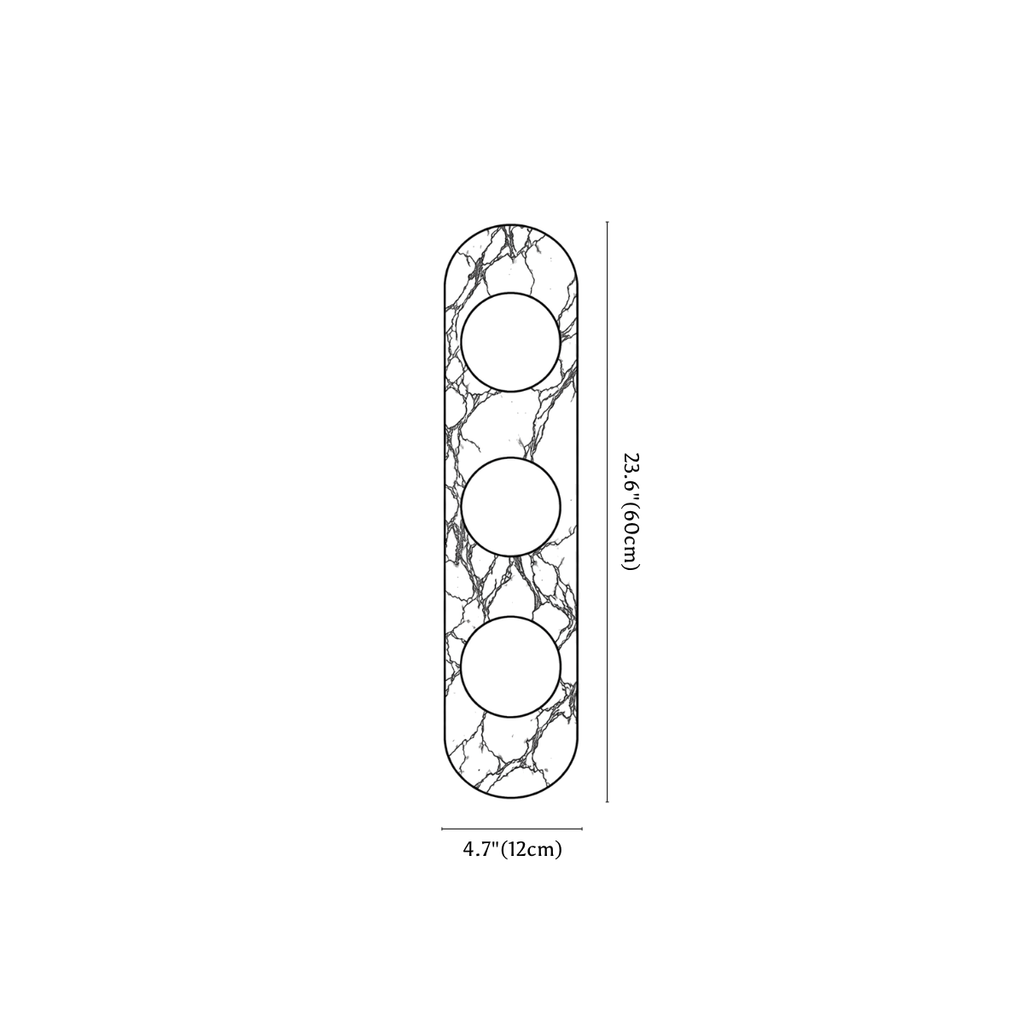 Clérachic wall light dimension drawing, 3 heads, every measurement marked in centimetres and inches.