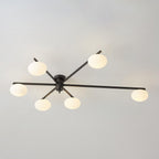 Six-head Clérachic Oval Opal Glass Ceiling Light in matte black, the longest blade arm stretching across the room.