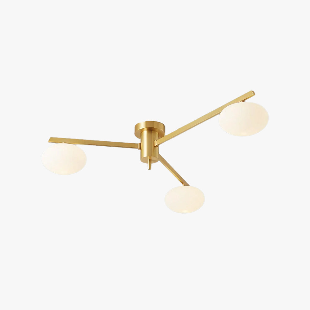 Clérachic Oval Opal Glass Ceiling Light, brass three-head, shown on plain white so the arm angles read clearly.