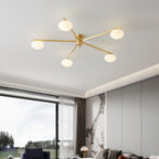 Clérachic Oval Opal Glass Ceiling Light in brass over a bright living room with floor-to-ceiling glazing.