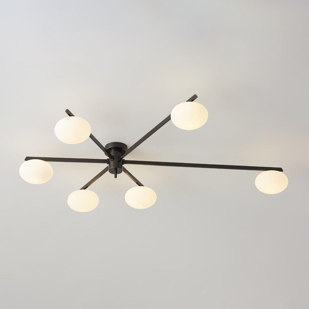 Clérachic Oval Opal Glass Ceiling Light in black, six ovals stepped across the blades at a shallow angle.