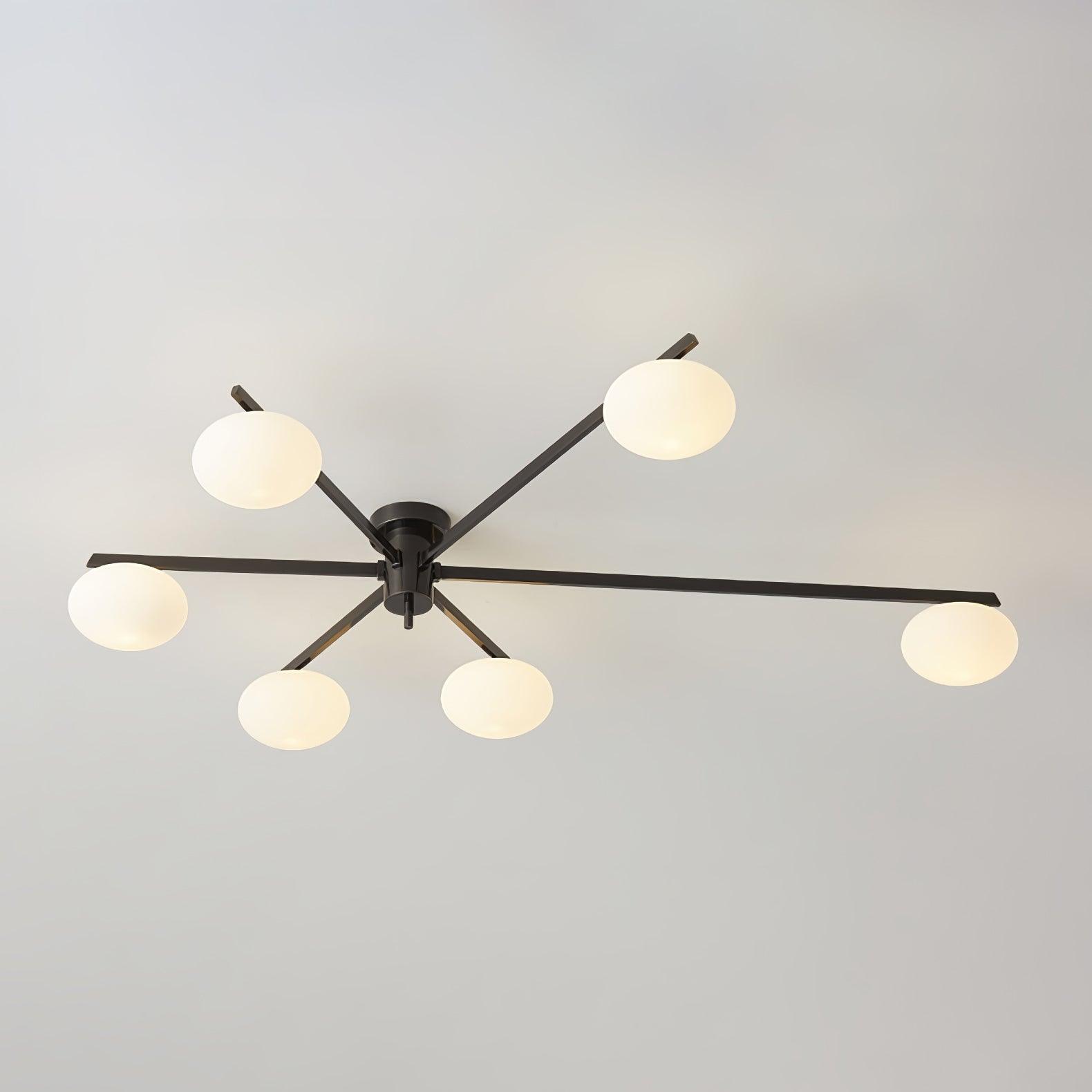 Clérachic Oval Opal Glass Ceiling Light in black, six ovals stepped across the blades at a shallow angle.