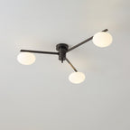 Clérachic Oval Opal Glass Ceiling Light in black, three shades on a compact three-arm frame for a smaller room.