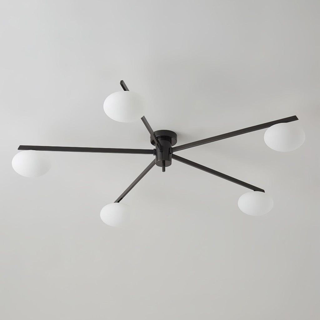 Clérachic Oval Opal Glass Ceiling Light in black, five arms fanned wide with the shades tipped downward.