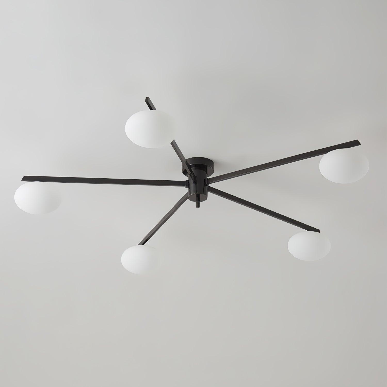 Clérachic Oval Opal Glass Ceiling Light in black, five arms fanned wide with the shades tipped downward.