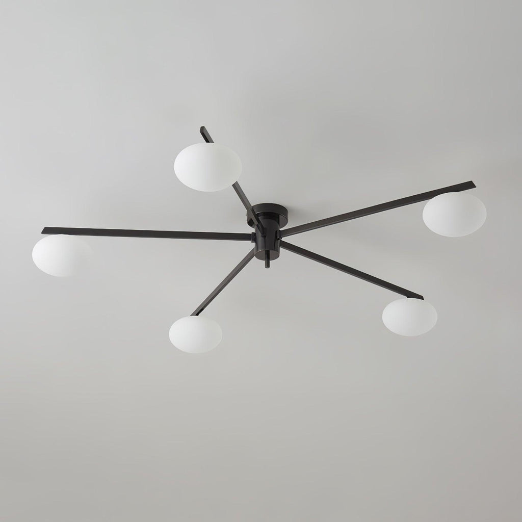 Clérachic Oval Opal Glass Ceiling Light in black, five shades seen from a lower angle showing the blade edges.
