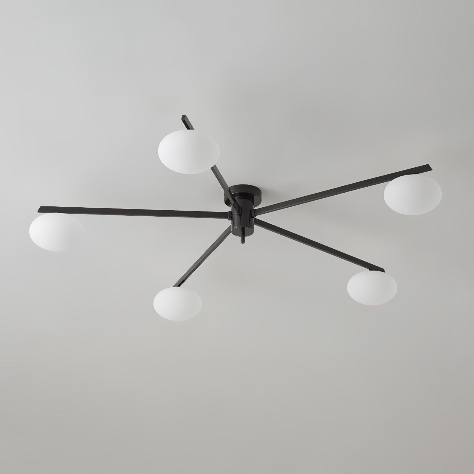 Clérachic Oval Opal Glass Ceiling Light in black, five shades seen from a lower angle showing the blade edges.