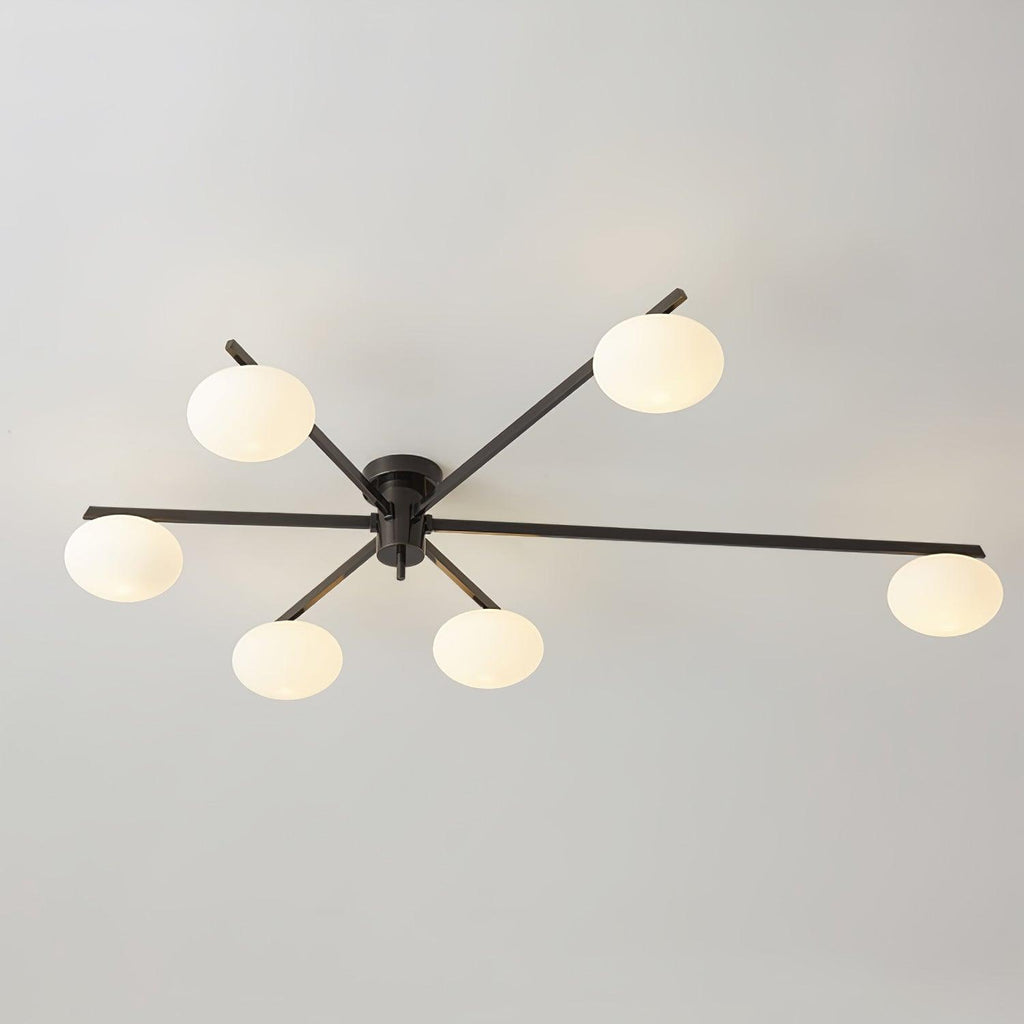 Clérachic Oval Opal Glass Ceiling Light in black with six ovals, the long arm running the width of the frame.