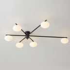 Clérachic Oval Opal Glass Ceiling Light in black with six ovals, the long arm running the width of the frame.