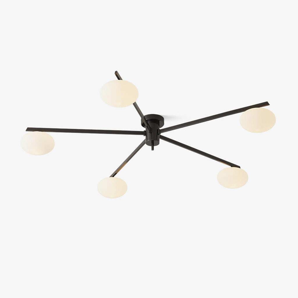 Clérachic Oval Opal Glass Ceiling Light in matte black, five-head version shown on white for scale and shape.