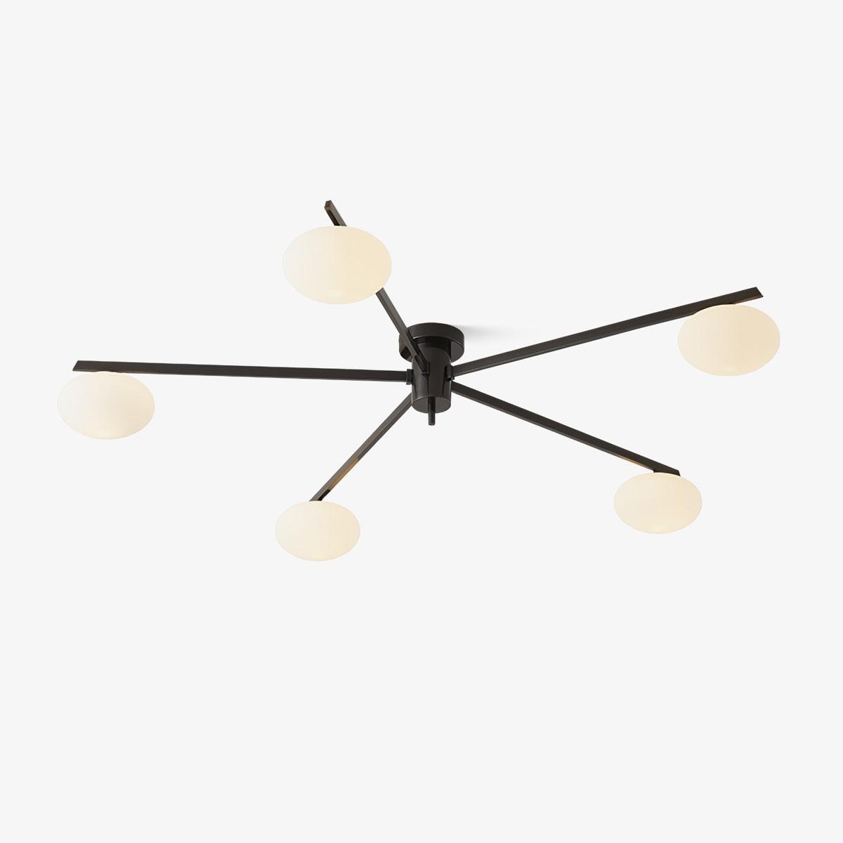 Clérachic Oval Opal Glass Ceiling Light in matte black, five-head version shown on white for scale and shape.