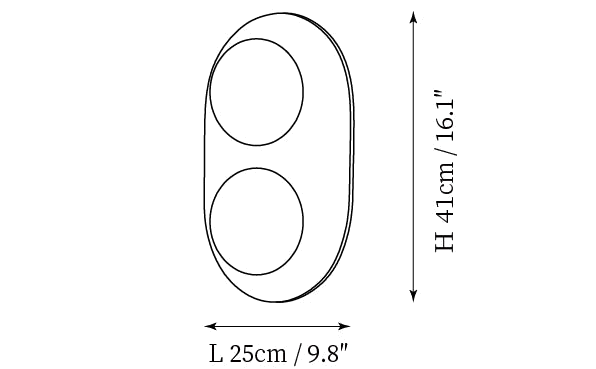 Dimension drawing of this Clérachic wall light, with its height and width marked for the large size.