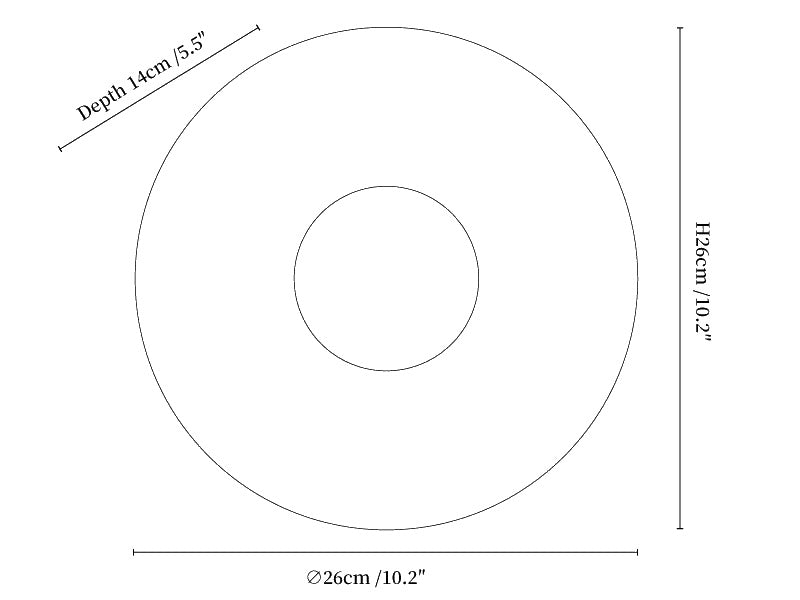 Dimension drawing of the ovalo ceramic sconce, in outline against white.