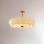 A wide view of the Clérachic overlapping glass disc semi-flush ceiling light, unlit, on a plain white backdrop.