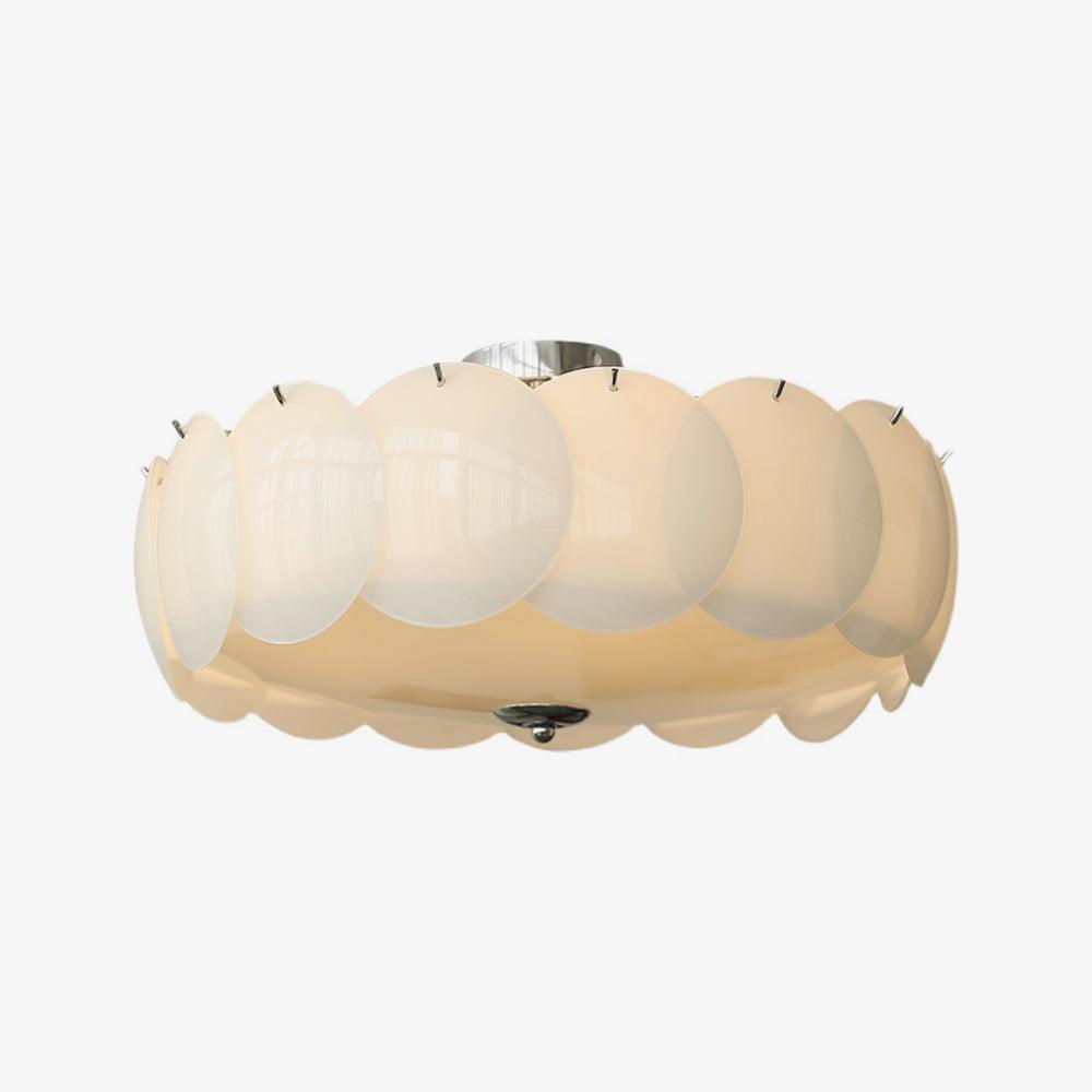 The Clérachic overlapping glass disc semi-flush ceiling light shown unlit in its ivory-toned glass finish.
