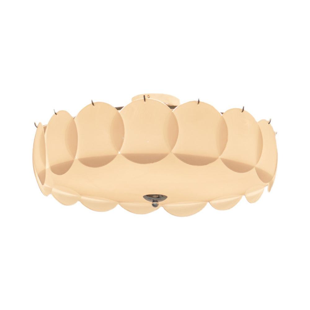 Another angle of the unlit Clérachic overlapping glass disc semi-flush ceiling light in warm ivory tones.