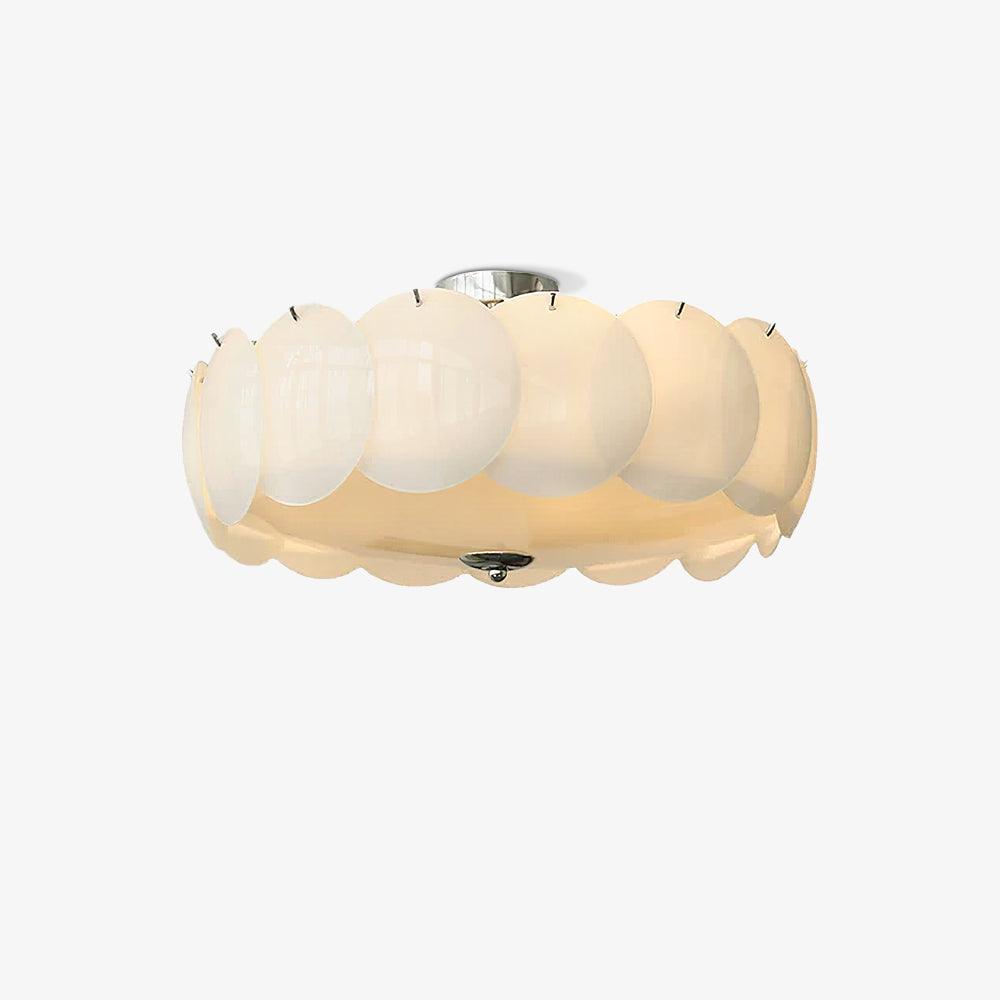 The Clérachic overlapping glass disc semi-flush ceiling light unlit, viewed from a slightly different angle on white.