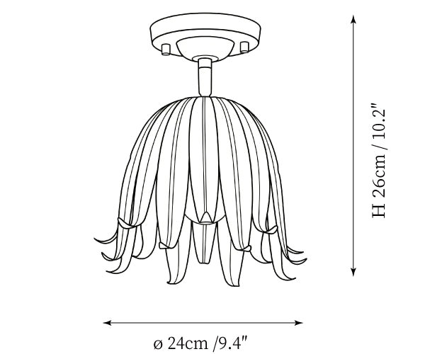 Dimension drawing of this Clérachic ceiling light, with its height and width marked.