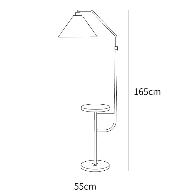 Dimension drawing of the ozz floor lamp, in outline against white.