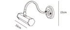Dimension drawing of this Clérachic wall light, with its 15 cm height and 33 cm shade length marked.