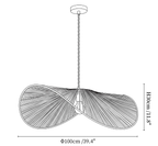 Clérachic pendant light dimension drawing, every measurement marked in centimetres and inches.