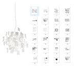 Plain Clérachic paper pendant on white beside a grid of handwritten-note card designs that can be chosen for its shade.