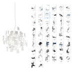 A grid of ink-wash landscape and smoke-pattern cards stands beside this Clérachic paper pendant on a white ground.