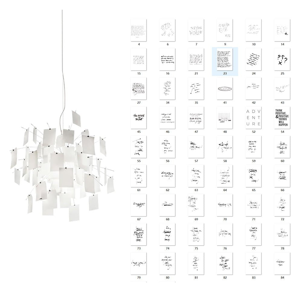 Beside this Clérachic paper pendant, a grid of mixed typographic and handwritten quote cards is shown on a white background.