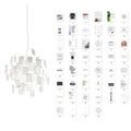 This Clérachic paper pendant is shown beside a grid of bold-lettered motivational quote cards on a white ground.