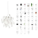 This Clérachic paper pendant is shown beside a grid of bold-lettered motivational quote cards on a white ground.