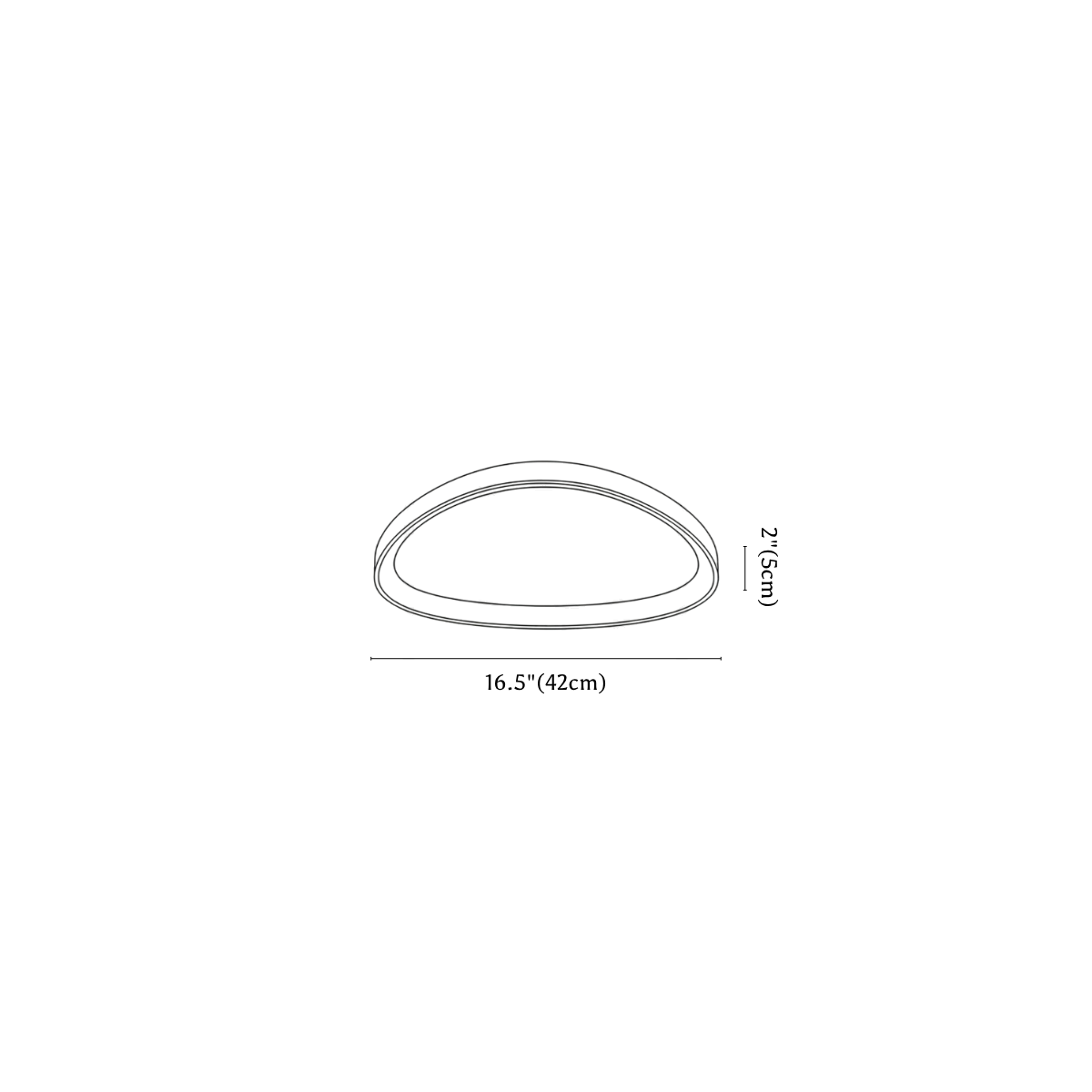 Clérachic ceiling light dimension drawing, 1 of 3, every measurement marked in centimetres and inches.