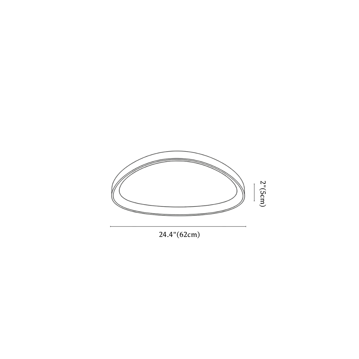 Clérachic ceiling light dimension drawing, 2 of 3, every measurement marked in centimetres and inches.