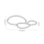 Clérachic ceiling light dimension drawing, 3 of 3, every measurement marked in centimetres and inches.