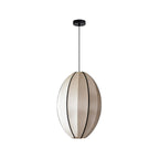 This Clérachic pendant's vertical oval shade, ribbed in black, is shown on a plain backdrop.