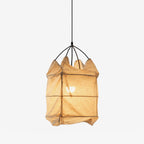 The curved wire-rib cage gathers a beige fabric shade on this Clérachic pendant, shown on a plain white backdrop.
