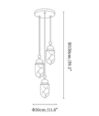 Clérachic pendant light dimension drawing, 2 of 5, every measurement marked in centimetres and inches.