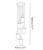 Clérachic pendant light dimension drawing, 3 of 5, every measurement marked in centimetres and inches.
