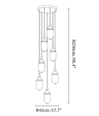 Clérachic pendant light dimension drawing, 4 of 5, every measurement marked in centimetres and inches.