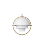 White Clérachic pendant with a gold ring and a white cord, on a plain white backdrop.