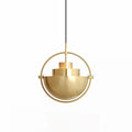 Gold-toned Clérachic pendant with a half-open shade and a black cord, on a plain white backdrop.