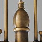 Close view of the antique brass finial and the cylindrical collar on this Clérachic pendant, with fine brushed marks.