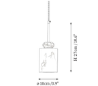 Clérachic pendant light dimension drawing, 2 of 4, every measurement marked in centimetres and inches.