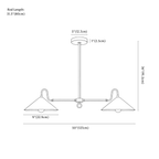 Clérachic pendant light dimension drawing, every measurement marked in centimetres and inches.
