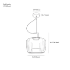 Clérachic pendant light dimension drawing, 35 cm, every measurement marked in centimetres and inches.