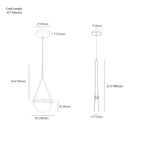 Clérachic pendant light dimension drawing, every measurement marked in centimetres and inches.