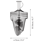Clérachic pendant light dimension drawing, every measurement marked in centimetres and inches.