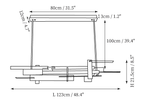Clérachic pendant light dimension drawing, 2 of 2, every measurement marked in centimetres and inches.
