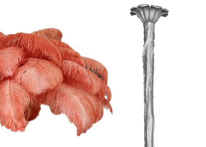 Coral feather sample with the silver-finish carved stem, shown on white for this Clérachic chandelier.