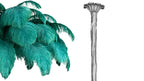 Teal-green feather sample with the silver-finish carved stem, shown on white for this Clérachic chandelier.